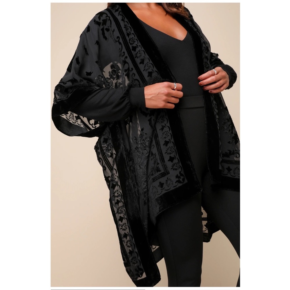 Velvet Burnout Floral Black Kimono Cover Up OS Boho Whimsigoth Fairy Grunge Goth